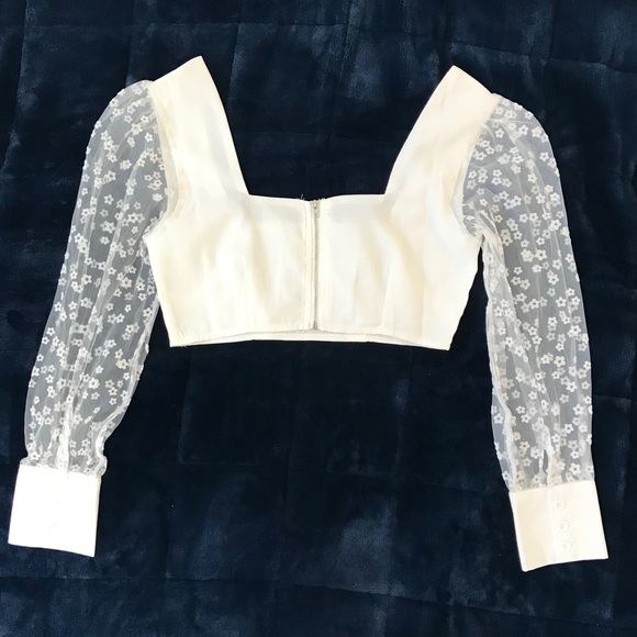 Long sleeve sheer tulle crop top NWOT - Picture 6 of 12